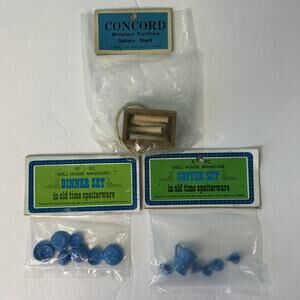 Vintage Doll House 12 Pc Dishes 6 Pc Coffee Set And Wood Box Logs